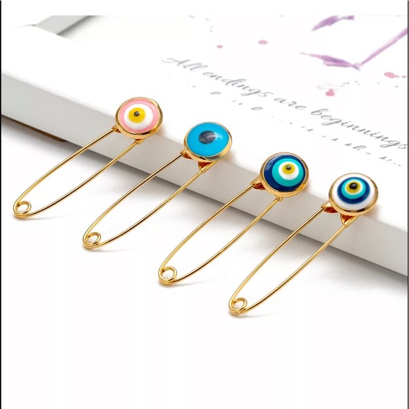 Jewelry - 4 PIN SET Evil Eye Pin Gold 18K Plated 🧿 Pins Amulet Stroller Blue Pink El Ojo